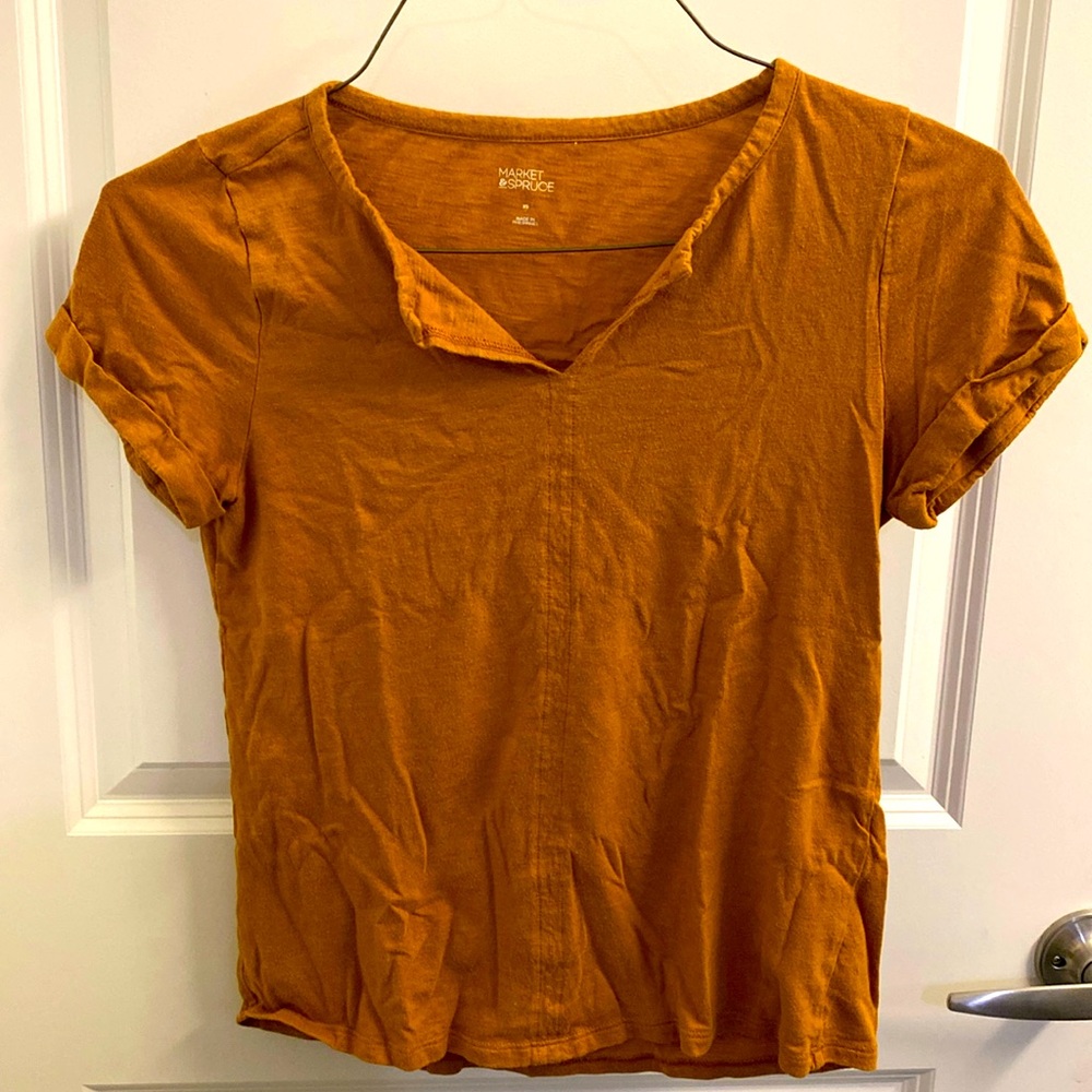 Burnt orange V neck shirt